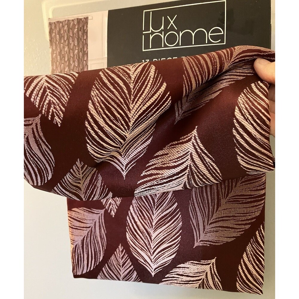 Lux Home Jacquard Shower Curtain With Roller Hooks NWT Leaf Design Fall - Picture 3 of 5
